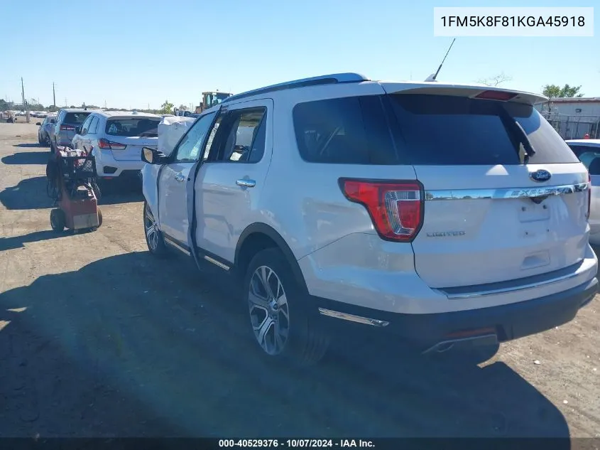 2019 Ford Explorer Limited VIN: 1FM5K8F81KGA45918 Lot: 40529376