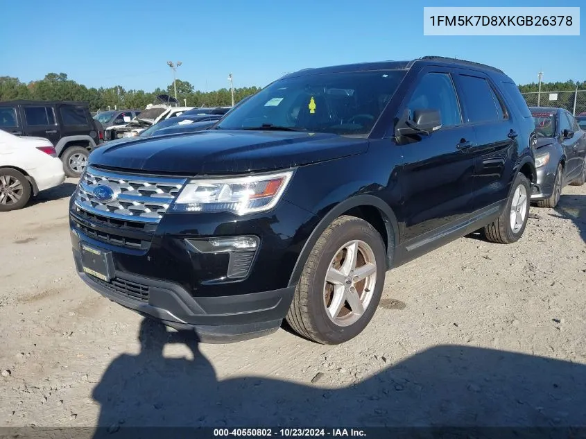 2019 Ford Explorer Xlt VIN: 1FM5K7D8XKGB26378 Lot: 40550802