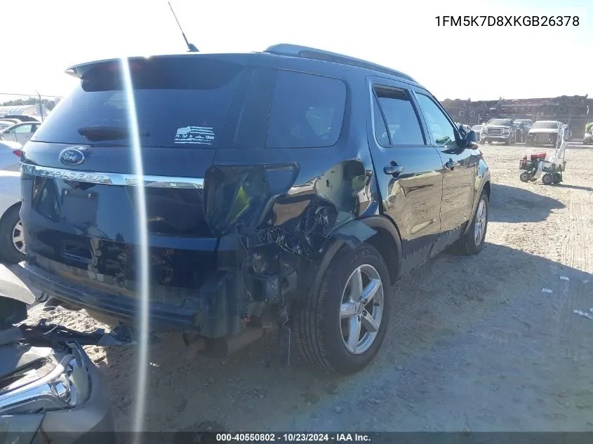 2019 Ford Explorer Xlt VIN: 1FM5K7D8XKGB26378 Lot: 40550802