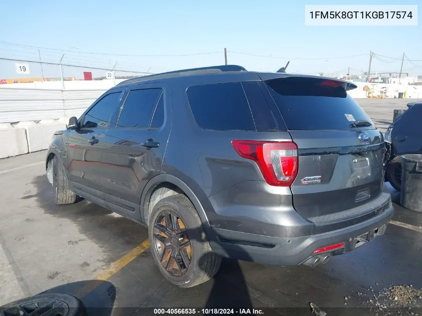 2019 Ford Explorer Sport VIN: 1FM5K8GT1KGB17574 Lot: 40566535