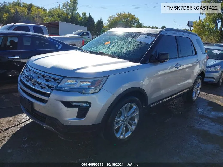 2019 Ford Explorer Xlt VIN: 1FM5K7D86KGA51422 Lot: 40590575