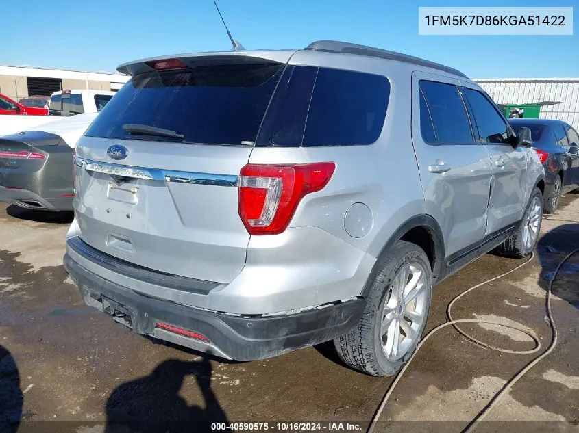 2019 Ford Explorer Xlt VIN: 1FM5K7D86KGA51422 Lot: 40590575