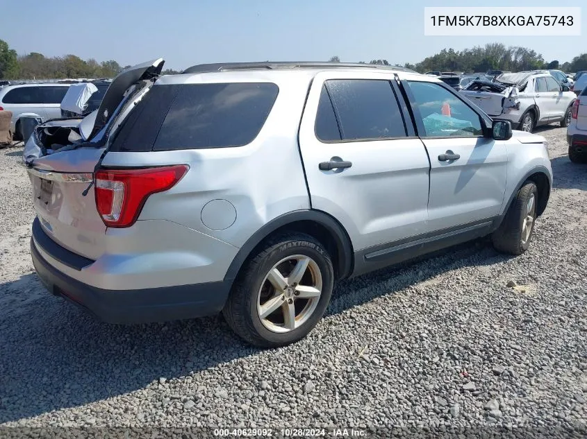 2019 Ford Explorer VIN: 1FM5K7B8XKGA75743 Lot: 40629092