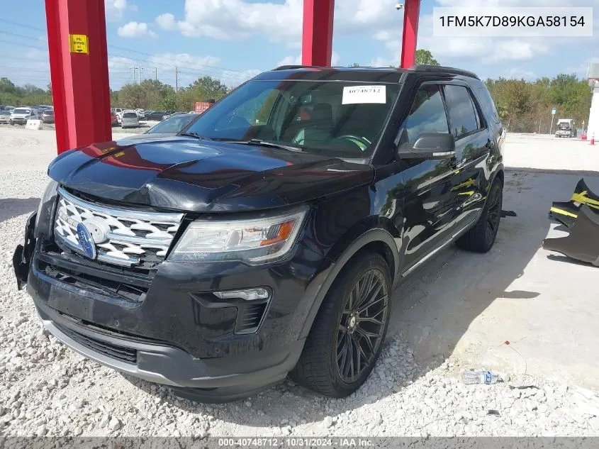 2019 Ford Explorer Xlt VIN: 1FM5K7D89KGA58154 Lot: 40748712