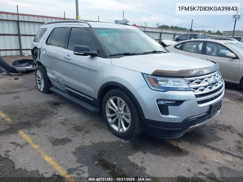 2019 Ford Explorer Xlt VIN: 1FM5K7D83KGA39843 Lot: 40751393