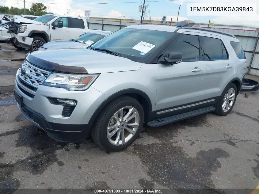 2019 Ford Explorer Xlt VIN: 1FM5K7D83KGA39843 Lot: 40751393