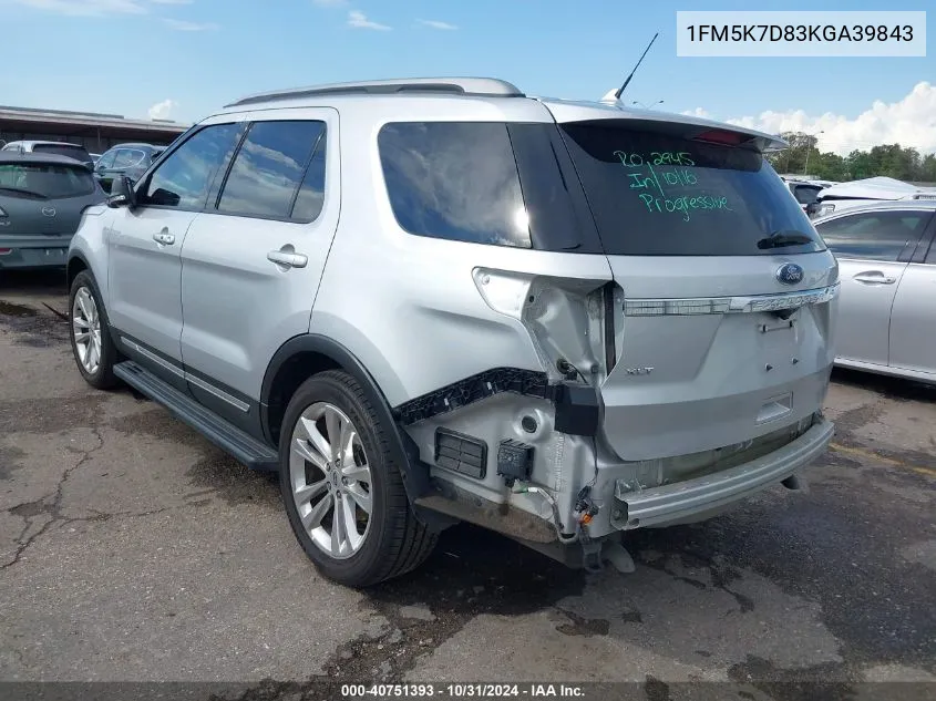 2019 Ford Explorer Xlt VIN: 1FM5K7D83KGA39843 Lot: 40751393