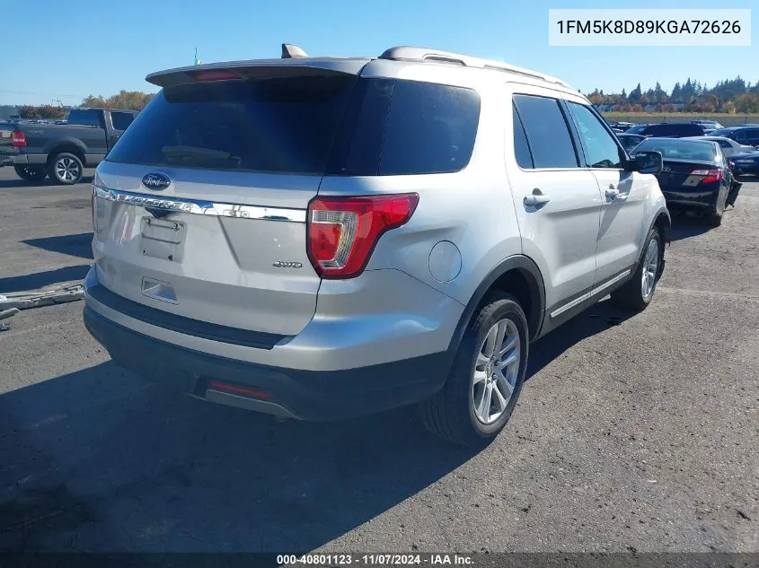 2019 Ford Explorer Xlt VIN: 1FM5K8D89KGA72626 Lot: 40801123