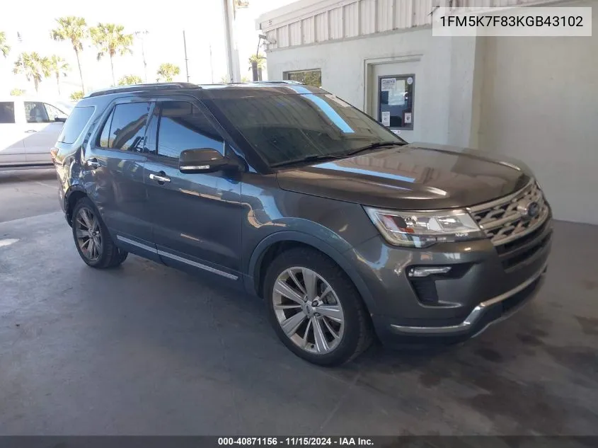 2019 Ford Explorer Limited VIN: 1FM5K7F83KGB43102 Lot: 40871156