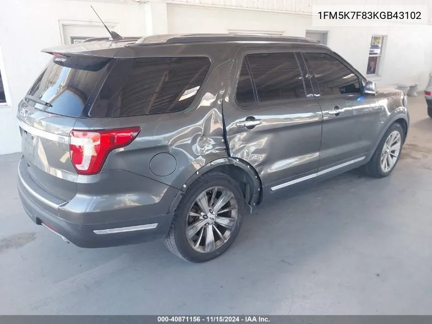 2019 Ford Explorer Limited VIN: 1FM5K7F83KGB43102 Lot: 40871156