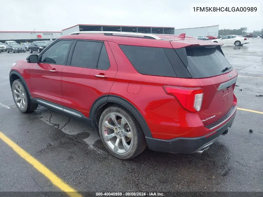 2020 Ford Explorer Platinum VIN: 1FM5K8HC4LGA00989 Lot: 40040959