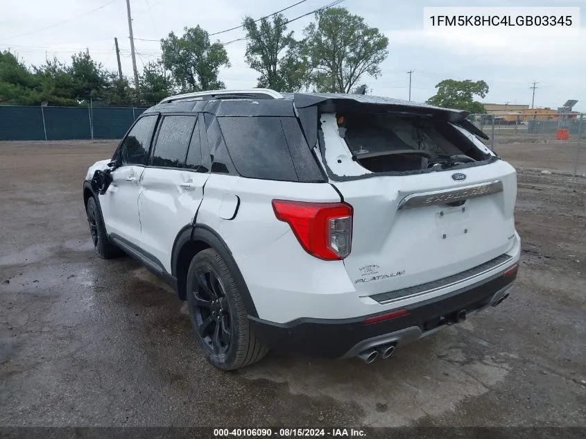 2020 Ford Explorer Platinum VIN: 1FM5K8HC4LGB03345 Lot: 40106090