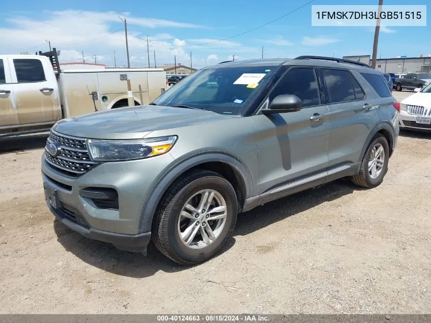 2020 Ford Explorer Xlt VIN: 1FMSK7DH3LGB51515 Lot: 40124663