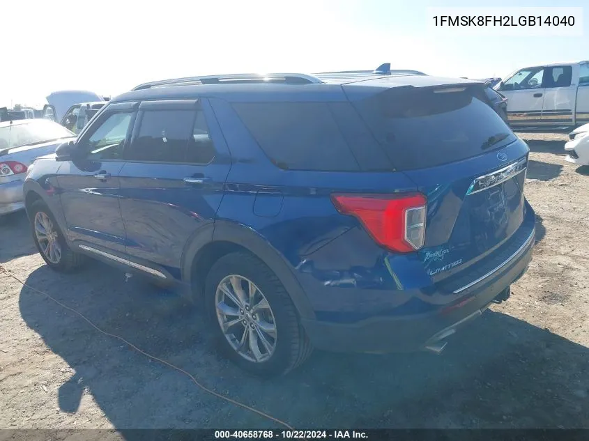 2020 Ford Explorer Limited VIN: 1FMSK8FH2LGB14040 Lot: 40658768