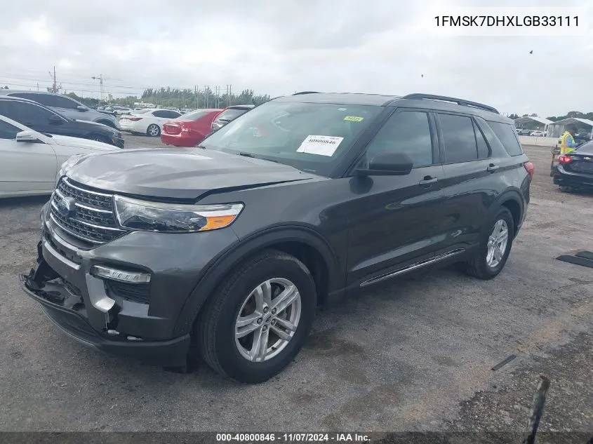 2020 Ford Explorer Xlt VIN: 1FMSK7DHXLGB33111 Lot: 40800846