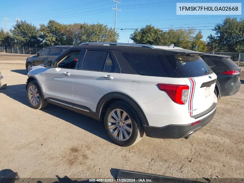 2020 Ford Explorer Limited VIN: 1FMSK7FH0LGA02668 Lot: 40915303