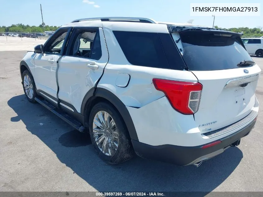 2021 Ford Explorer Limited VIN: 1FMSK7FH0MGA27913 Lot: 39597269