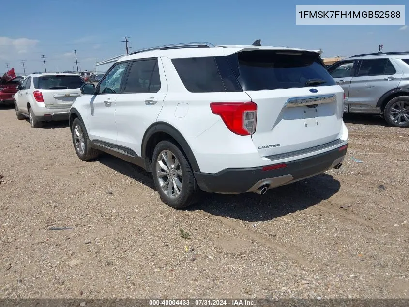 2021 Ford Explorer Limited VIN: 1FMSK7FH4MGB52588 Lot: 40004433