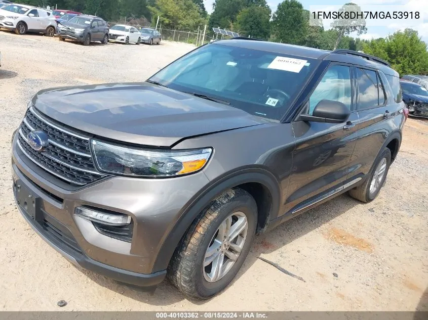 2021 Ford Explorer Xlt VIN: 1FMSK8DH7MGA53918 Lot: 40103362