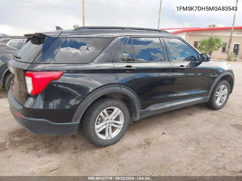 2021 Ford Explorer Xlt VIN: 1FMSK7DH5MGA83543 Lot: 40121719