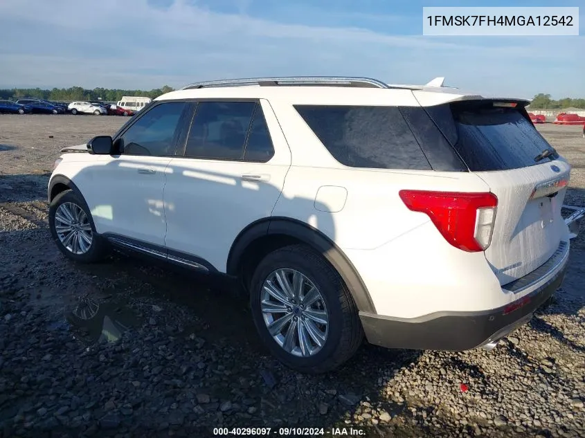 2021 Ford Explorer Limited VIN: 1FMSK7FH4MGA12542 Lot: 40296097