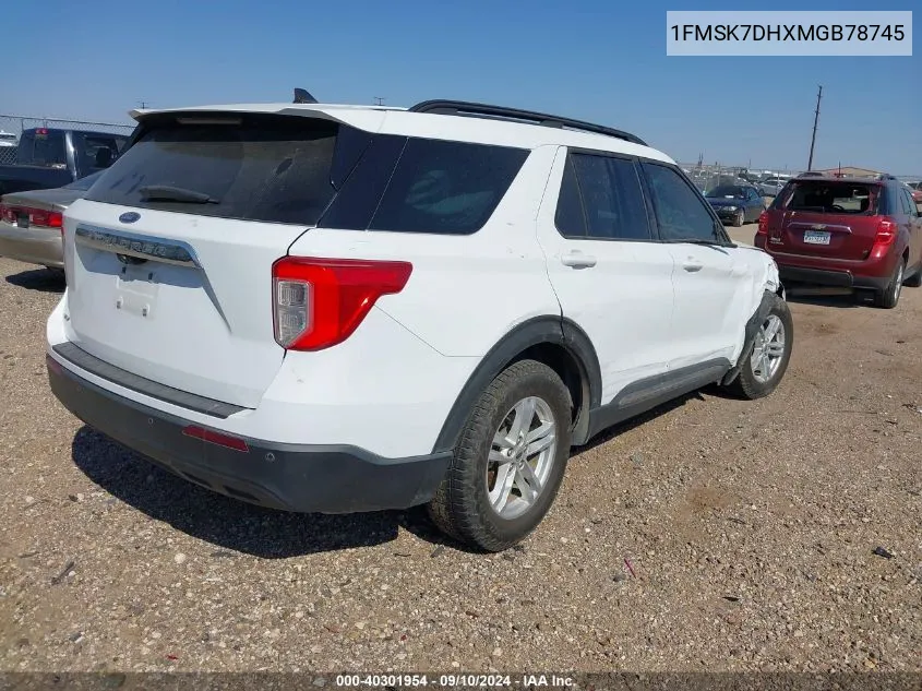 2021 Ford Explorer Xlt VIN: 1FMSK7DHXMGB78745 Lot: 40301954