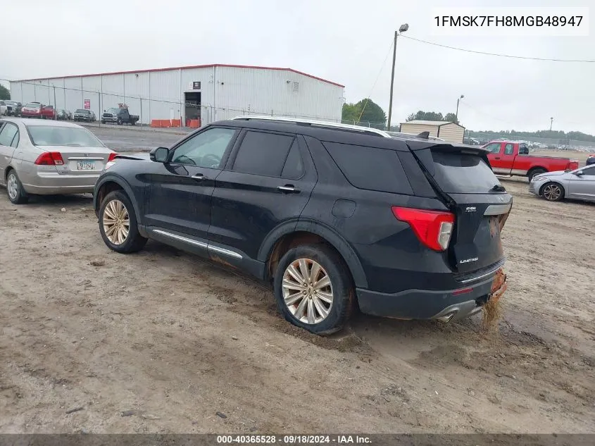 2021 Ford Explorer Limited VIN: 1FMSK7FH8MGB48947 Lot: 40365528