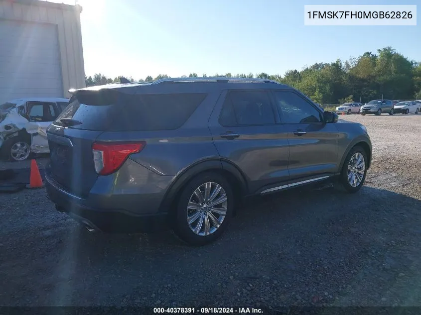 2021 Ford Explorer Limited VIN: 1FMSK7FH0MGB62826 Lot: 40378391