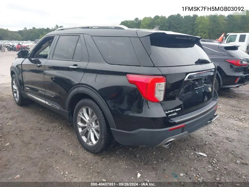 2021 Ford Explorer Limited VIN: 1FMSK7FH5MGB03092 Lot: 40437851