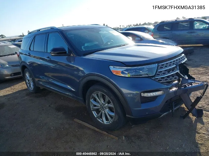 2021 Ford Explorer Limited VIN: 1FMSK7FHXMGA31385 Lot: 40445862