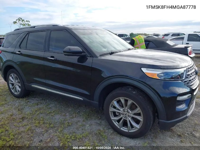 2021 Ford Explorer Limited VIN: 1FMSK8FH4MGA87778 Lot: 40481521