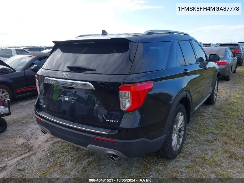 2021 Ford Explorer Limited VIN: 1FMSK8FH4MGA87778 Lot: 40481521