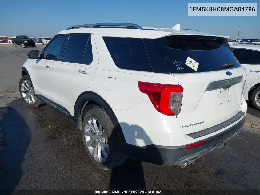 2021 Ford Explorer Platinum VIN: 1FM5K8HC8MGA04786 Lot: 40506948