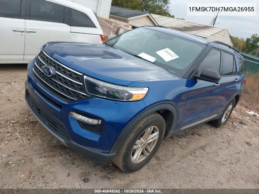 2021 Ford Explorer Xlt VIN: 1FMSK7DH7MGA26955 Lot: 40649242