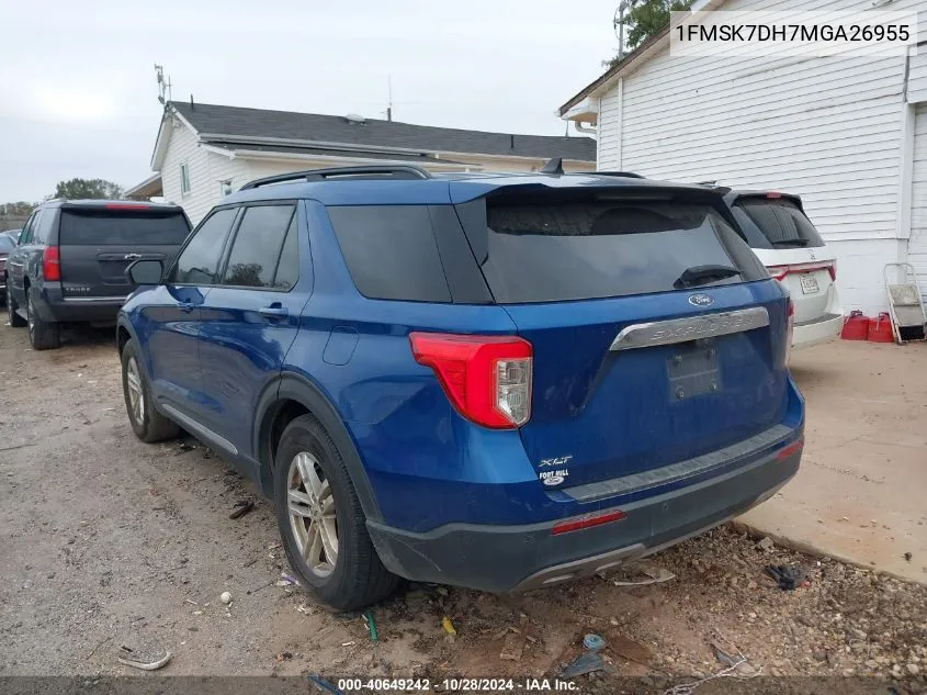 2021 Ford Explorer Xlt VIN: 1FMSK7DH7MGA26955 Lot: 40649242