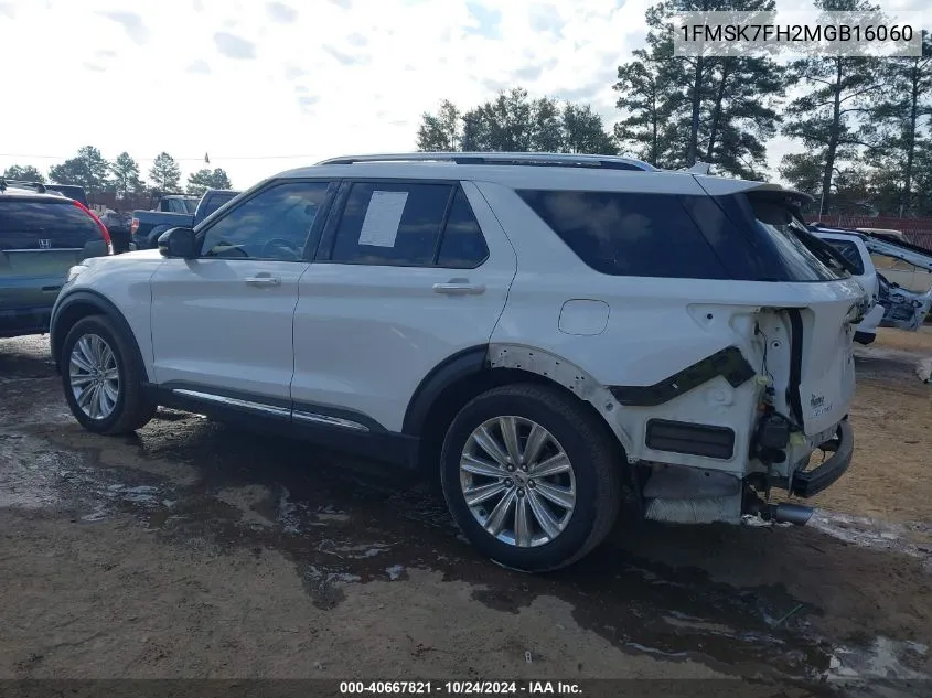 2021 Ford Explorer Limited VIN: 1FMSK7FH2MGB16060 Lot: 40667821