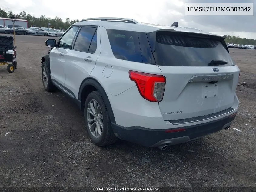 2021 Ford Explorer Limited VIN: 1FMSK7FH2MGB03342 Lot: 40852316