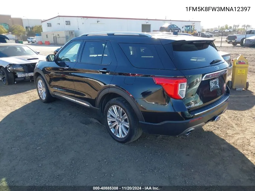 2021 Ford Explorer Limited VIN: 1FM5K8FW3MNA12397 Lot: 40885308