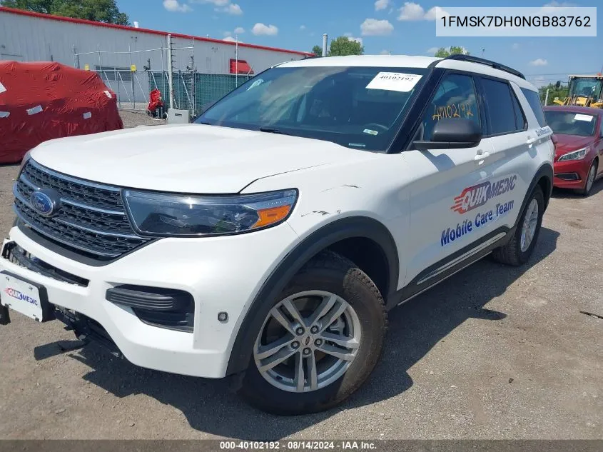 2022 Ford Explorer Xlt VIN: 1FMSK7DH0NGB83762 Lot: 40102192