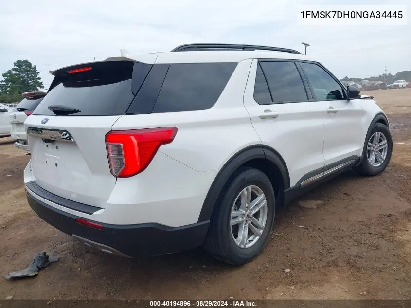 2022 Ford Explorer Xlt VIN: 1FMSK7DH0NGA34445 Lot: 40194896