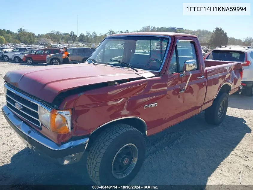 1989 Ford F150 VIN: 1FTEF14H1KNA59994 Lot: 40449114