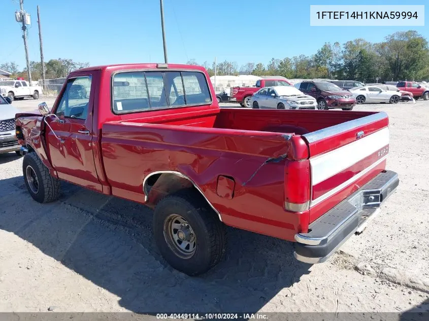 1989 Ford F150 VIN: 1FTEF14H1KNA59994 Lot: 40449114