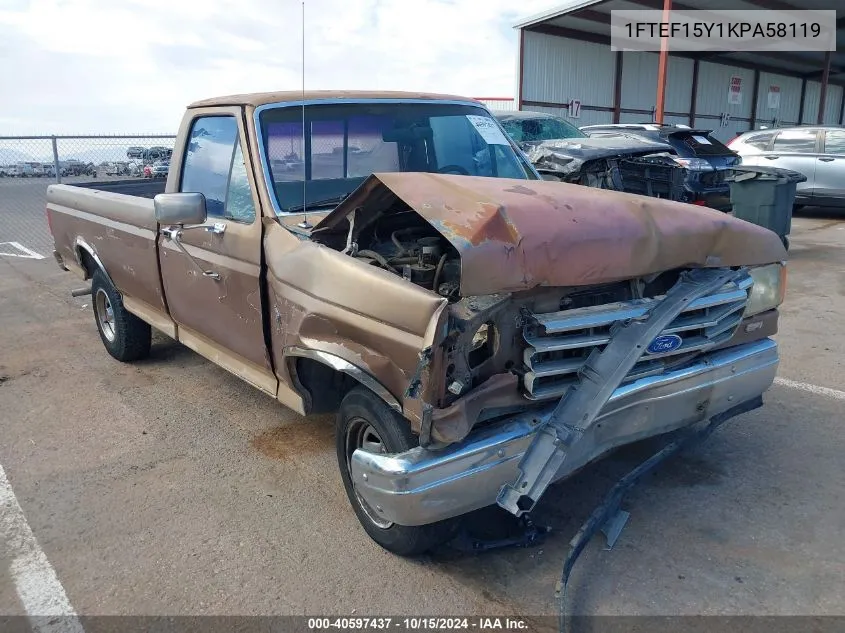 1989 Ford F150 VIN: 1FTEF15Y1KPA58119 Lot: 40597437