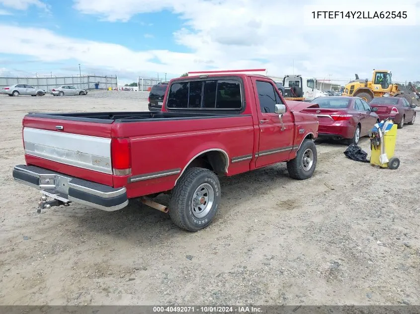 1990 Ford F150 VIN: 1FTEF14Y2LLA62545 Lot: 40492071