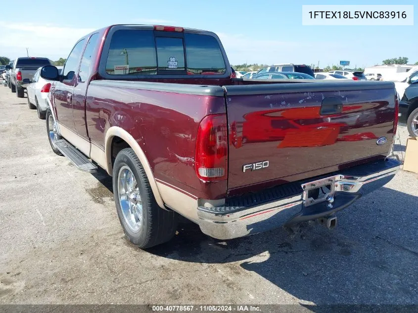 1997 Ford F-150 Lariat/Xl/Xlt VIN: 1FTEX18L5VNC83916 Lot: 40778567