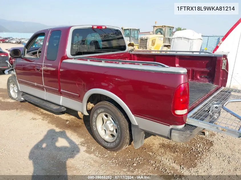 1998 Ford F-150 Lariat/Standard/Xl/Xlt VIN: 1FTRX18L9WKA81214 Lot: 39855252