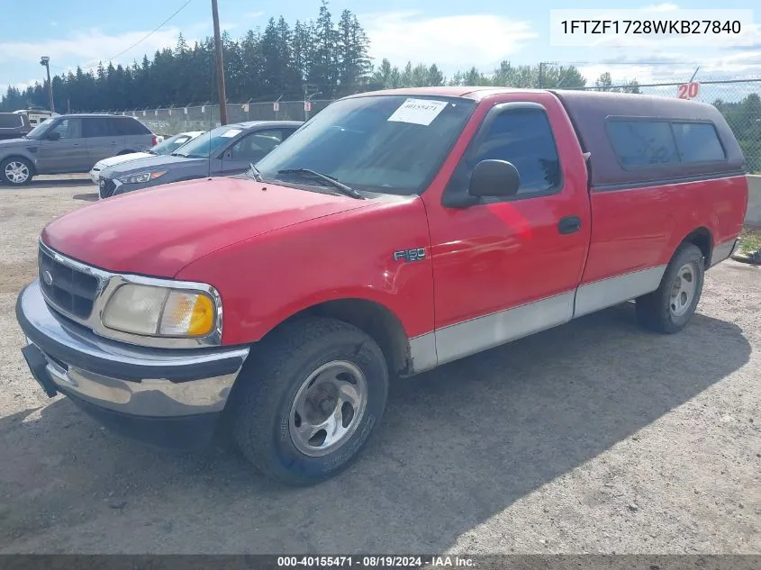 1998 Ford F-150 Standard/Xl/Xlt VIN: 1FTZF1728WKB27840 Lot: 40155471