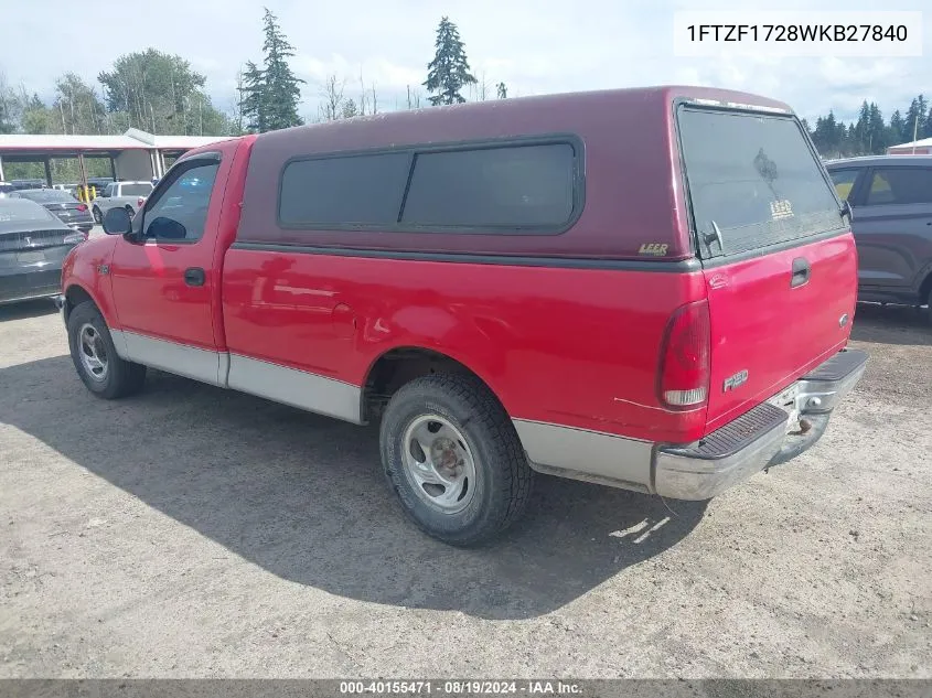 1998 Ford F-150 Standard/Xl/Xlt VIN: 1FTZF1728WKB27840 Lot: 40155471