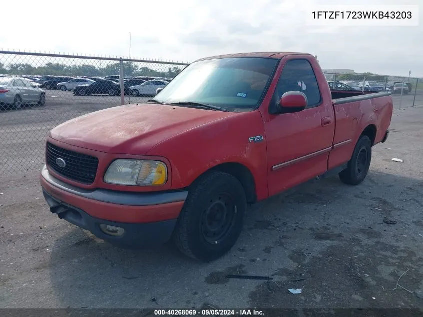 1998 Ford F-150 Standard/Xl/Xlt VIN: 1FTZF1723WKB43203 Lot: 40268069