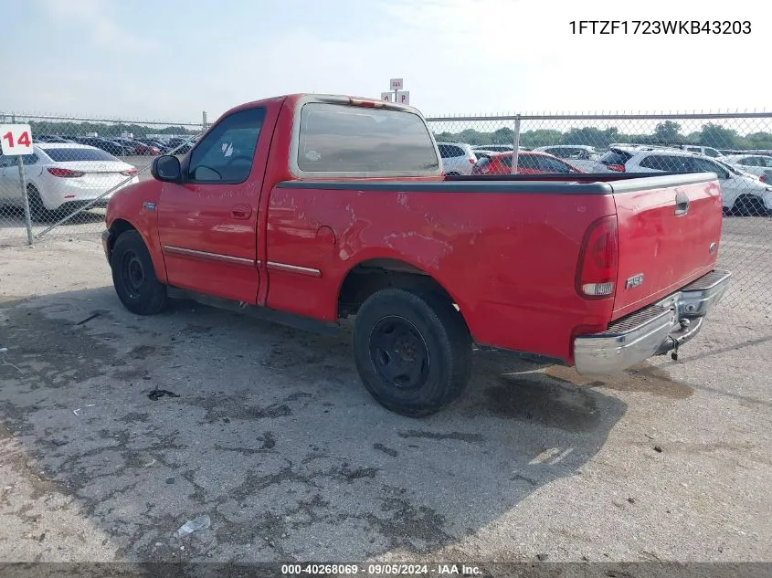 1998 Ford F-150 Standard/Xl/Xlt VIN: 1FTZF1723WKB43203 Lot: 40268069